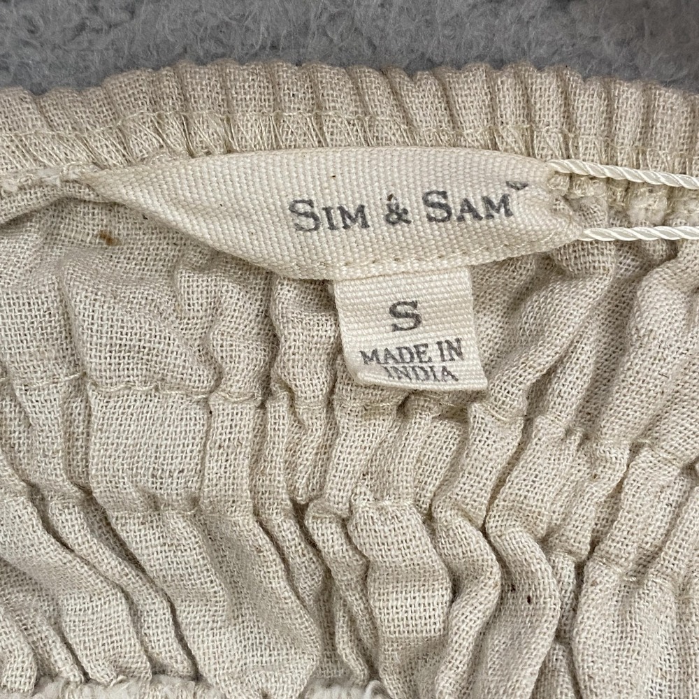 Sim & Sam Crop Tank Top Womens Small Linen Ruffle Boho Beach Babydoll Coastal - Picture 6 of 13